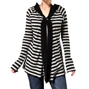 Calvin Klein Performance | Black and Gray Striped Waffle Knit Hooded Cardigan